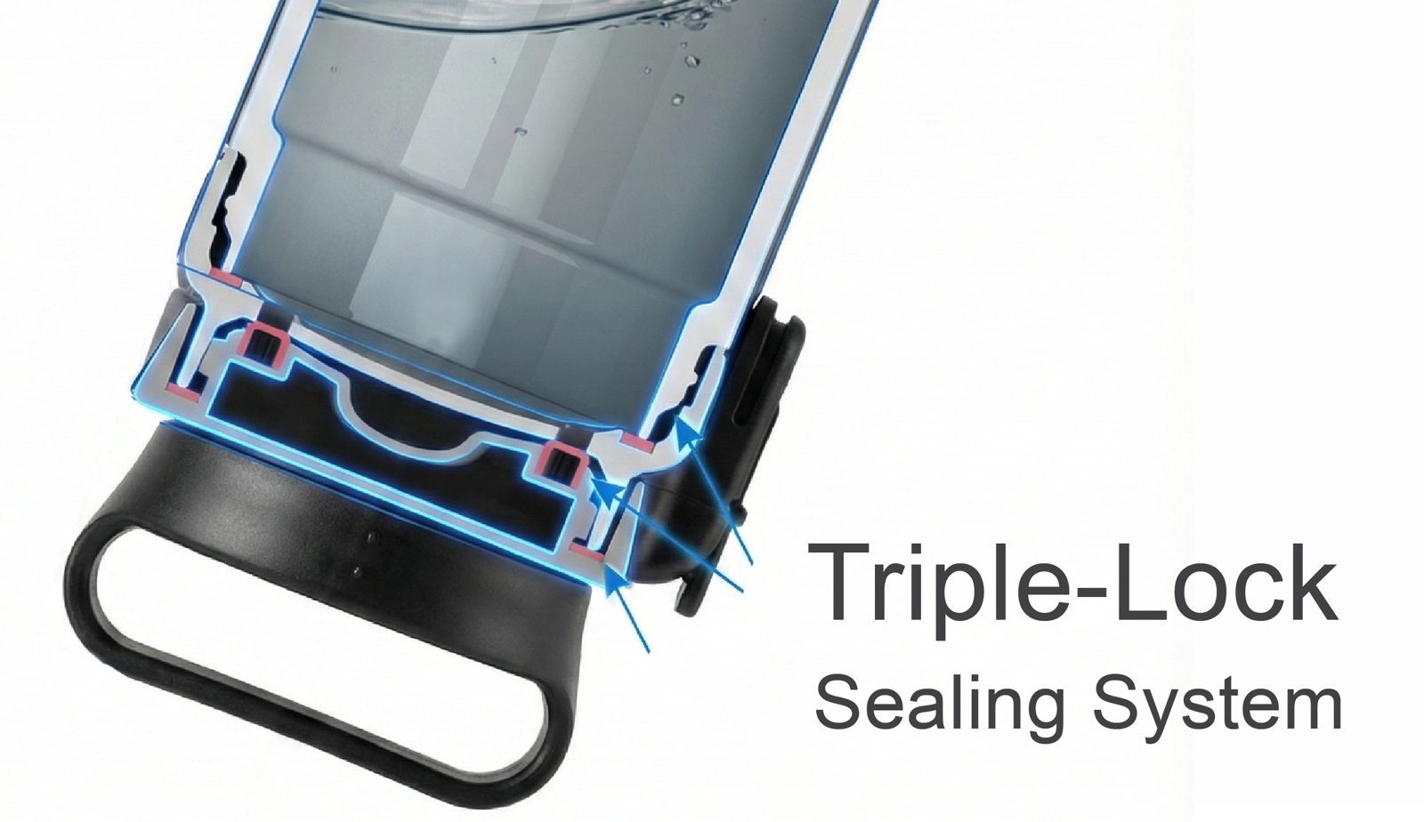 Cutaway diagram of the Mug2go triple-lock sealing system